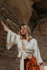 Load image into Gallery viewer, Short Bell-Sleeves Wrap Top

